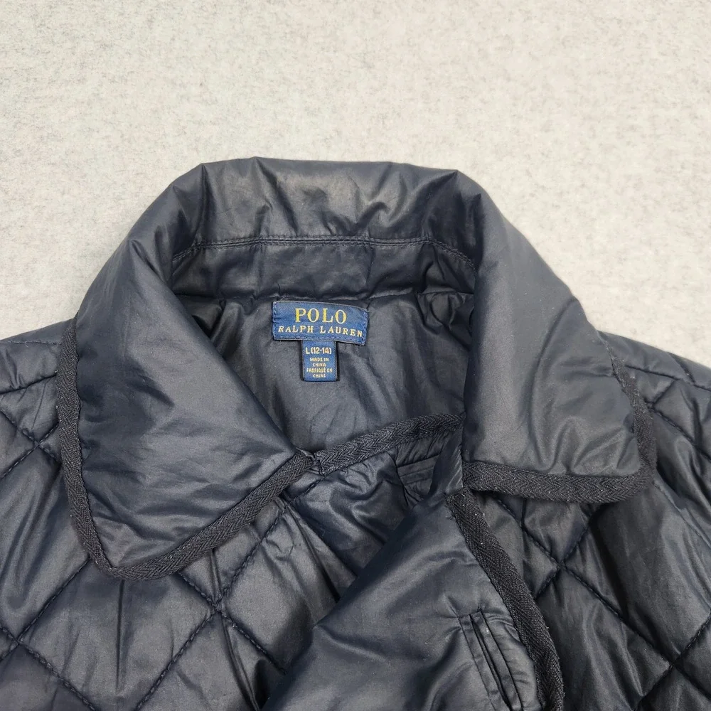 Polo Ralph Lauren Jacket Kids Large (12-14) Blue Quilted Nautical Buttons